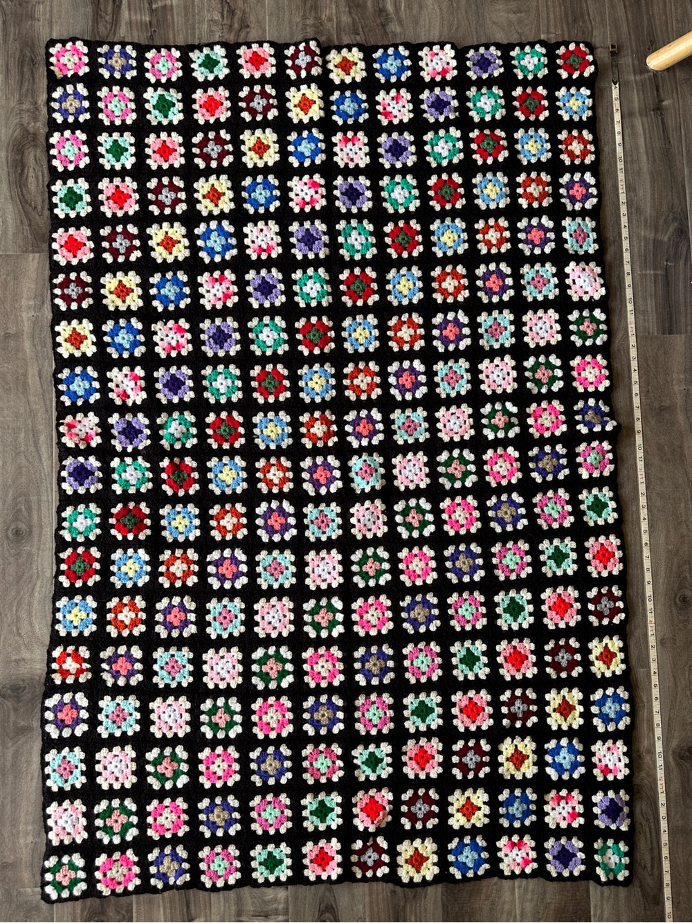 Handmade Black Rainbow Crochet Granny Square Throw Multicolor Blanket
